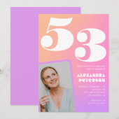 Roze Gradient 53e verjaardag uitnodiging Retro Fot (Voorkant / Achterkant)