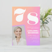 Roze Gradient 78e verjaardag uitnodiging Retro Fot (Staand voorkant)