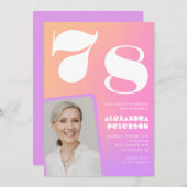 Roze Gradient 78e verjaardag uitnodiging Retro Fot (Voorkant / Achterkant)