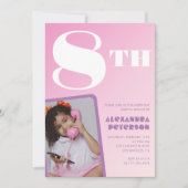 Roze Gradiënt 8e verjaardag uitnodigingen Meisje F (Voorkant)