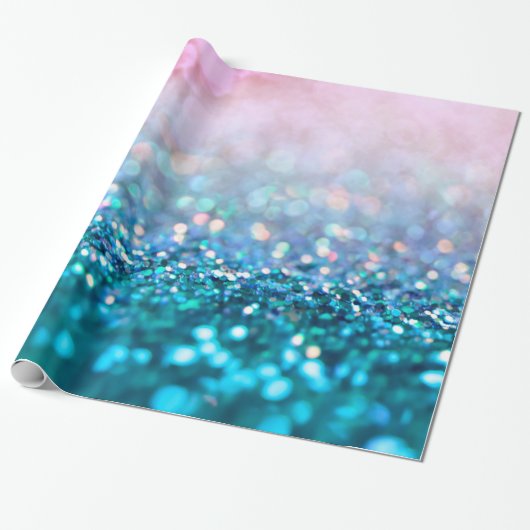 Roze gradiënt Blauw Blauwgroen Sparkle Trendy Glit Cadeaupapier (Uitgerold)