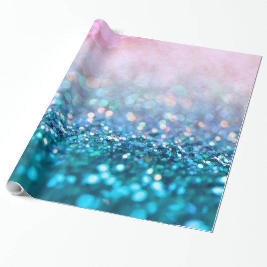 Roze gradiënt Blauw Blauwgroen Sparkle Trendy Glit Cadeaupapier (Uitgerold)