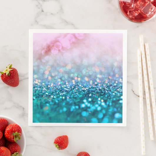 Roze gradiënt Blauw Blauwgroen Sparkle Trendy Glit Servetten (Insitu)