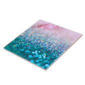 Roze gradiënt Blauw Blauwgroen Sparkle Trendy Glit Tegeltje (Zijkant)