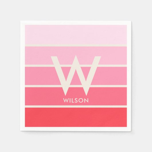Roze Gradiënt Gestreepte Monogram Persoonlijke Par Servet (Voorkant)