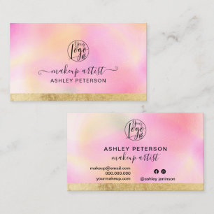 Roze gradiënt gouden folie streep chique logo make visitekaartje