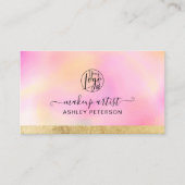 Roze gradiënt gouden folie streep chique logo make visitekaartje (Voorkant)