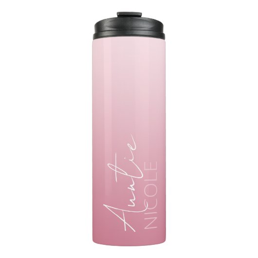 Roze Gradient Handschrift Gepersonaliseerde tante Thermosbeker (Voorkant)