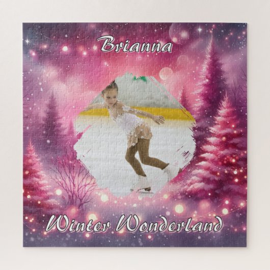Roze Gradiënt Kerst Foto en Naam Winter Legpuzzel (Verticaal)