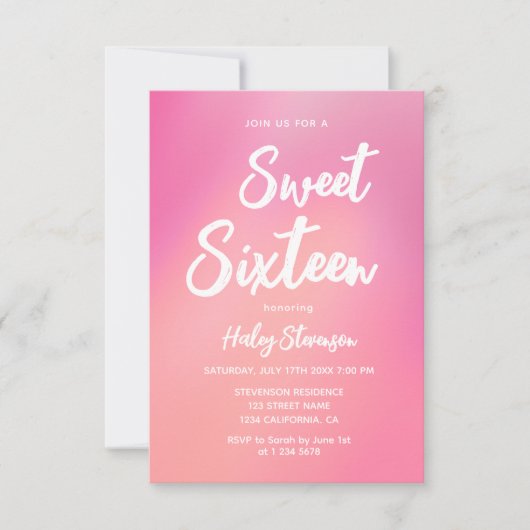 Roze Gradiënt Moderne Trendy Sweet 16 Verjaardag Kaart (Voorkant)