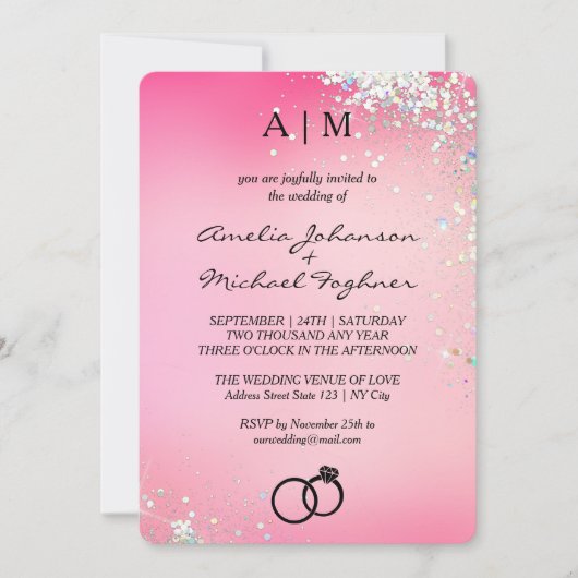 Roze Gradiënt Monogram Huwelijksuitnodiging Kaart (Voorkant)