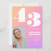 Roze Gradiënt Retro Foto 43e verjaardag Kaart (Voorkant)