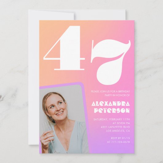 Roze Gradiënt Retro Foto 47e verjaardag Kaart (Voorkant)