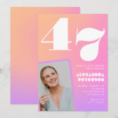Roze Gradiënt Retro Foto 47e verjaardag Kaart (Voorkant / Achterkant)