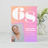 Roze Gradiënt Retro Foto 68e verjaardag Uitnodigin Kaart (Staand voorkant)