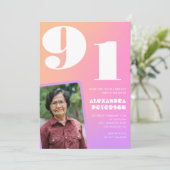 Roze Gradiënt Retro Foto 91e verjaardag Kaart (Staand voorkant)