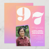 Roze Gradiënt Retro Foto 97e verjaardag Kaart (Voorkant / Achterkant)