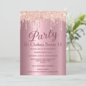 Roze gradiënt roos gouden glitter druppels Sweet 1 Kaart (Staand voorkant)