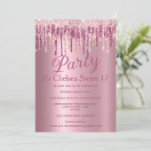 Roze gradiënt roos gouden glitter druppels Sweet 1 Kaart (Staand voorkant)