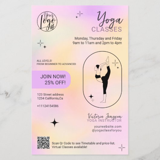 Roze gradiënt ster Yoga instructeur studio klassen Flyer (Achterkant)