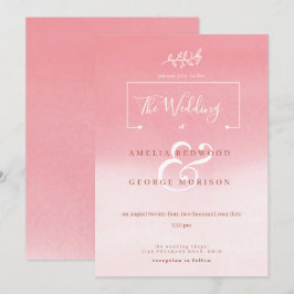 Roze Gradiënt Witte Bloem Bruiloft Kaart