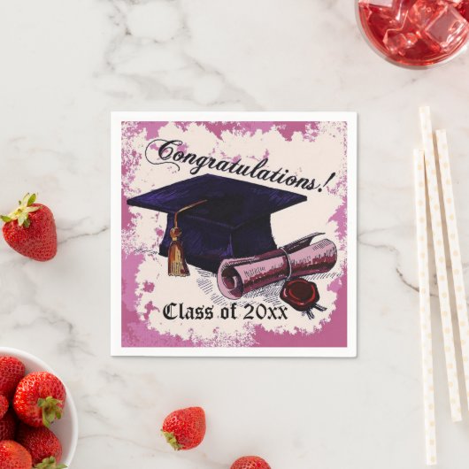 Roze graduatiekap & diploma Napkins Servetten (Insitu)