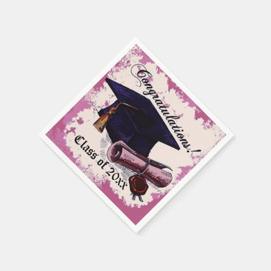 Roze graduatiekap & diploma Napkins Servetten (Hoek)