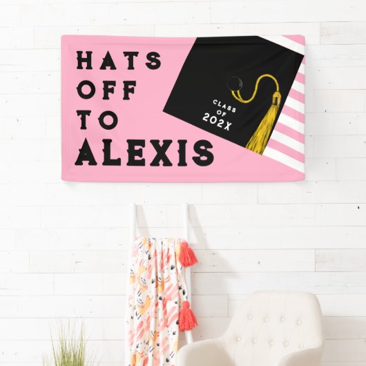 Roze Graduation Party Gefeliciteerd Spandoek (Insitu)