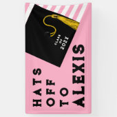 Roze Graduation Party Gefeliciteerd Spandoek (Verticaal)