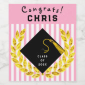 Roze Graduation Party Gift Wijn Etiket (Enkel label)