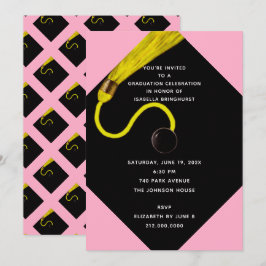 Roze Graduation Party Invitation Kaart