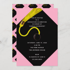 Roze Graduation Party Invitation Kaart