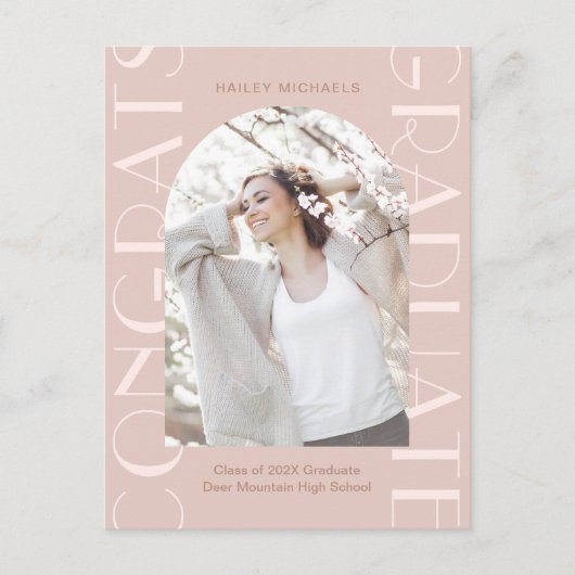  roze graduPartij Fotouitnodiging Aankondigingskaart (Voorkant)