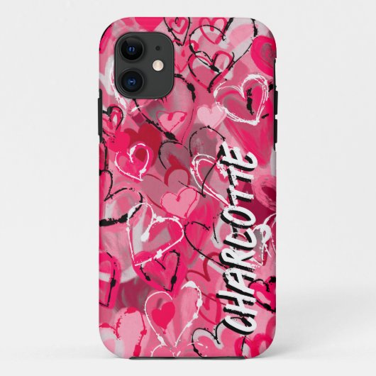 Roze graffiti-geïnspireerde handgetekende harten Case-Mate iPhone case (Achterkant)
