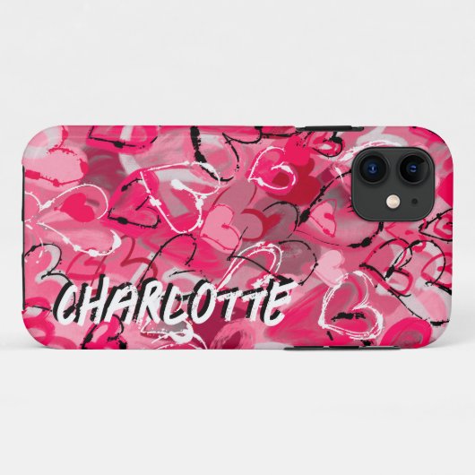 Roze graffiti-geïnspireerde handgetekende harten Case-Mate iPhone case (Achterkant (horizontaal))
