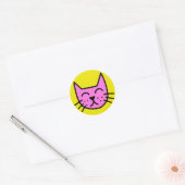 Roze graffiti kattengezicht ronde sticker (Envelop)
