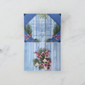 Roze grafische bloemen op blauw-hout-textiel textu bedankkaart (Binnen)