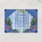 Roze grafische bloemen op blauw-hout-textiel textu informatiekaartje (Voorkant)