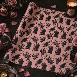 Roze grafrozen gotische bloemen cadeaupapier