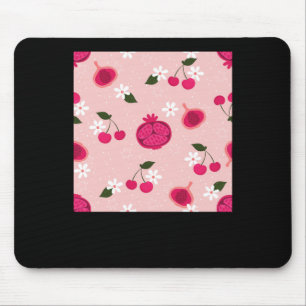 Roze Granaatappel Fruit Cherry Bloemen Daisy Stick Muismat