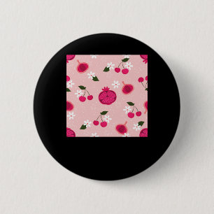 Roze Granaatappel Fruit Cherry Bloemen Daisy Stick Ronde Button 5,7 Cm