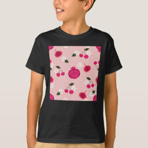 Roze Granaatappel Fruit Cherry Bloemen Daisy Stick T-shirt