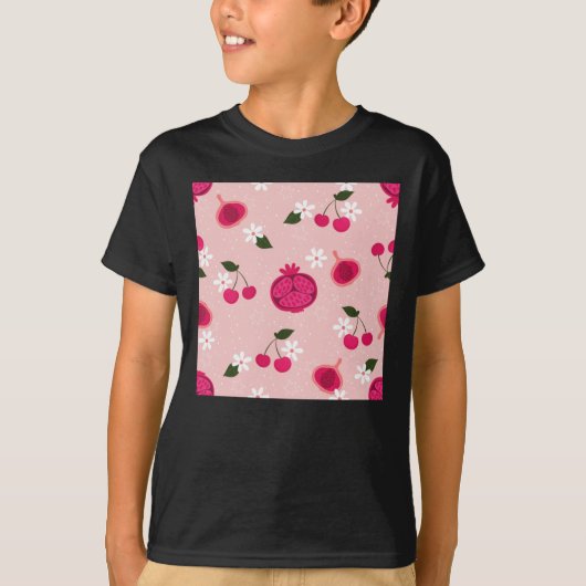 Roze Granaatappel Fruit Cherry Bloemen Daisy Stick T-shirt (Voorkant)