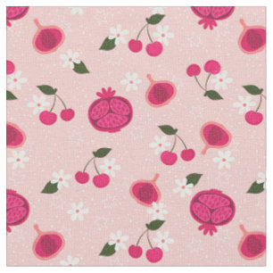 Roze granaatappel fruit kersen bloemenmadeliefje stof