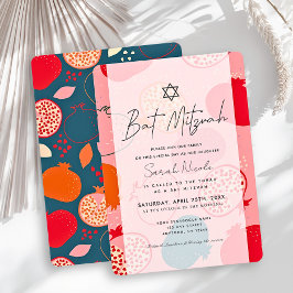 Roze Granaatappel Patroon Bat Mitzvah Kaart