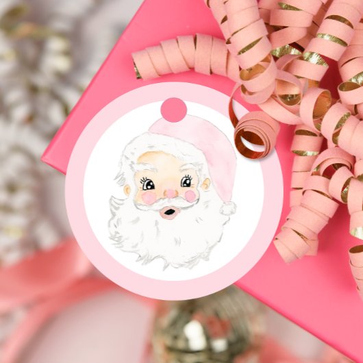 Roze Grandmillenial Santa Labels,  Kerstman Bedankjes Labels