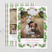 Roze Grandmillennial Foto Kerstkaart Kaart (Voorkant / Achterkant)