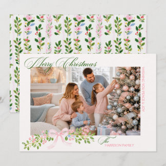 Roze Grandmillennial Strik Foto Feestdagenkaart