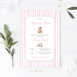 Roze Grandmillennial Teddy Bear Baby shower Girl Kaart
