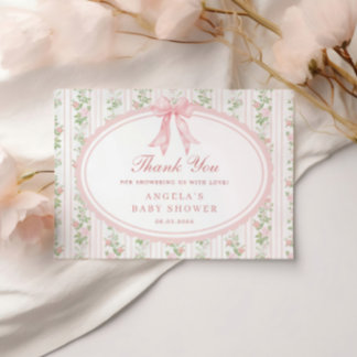 Roze Grandmillennial Vintage Baby Shower Bedankt Informatiekaartje